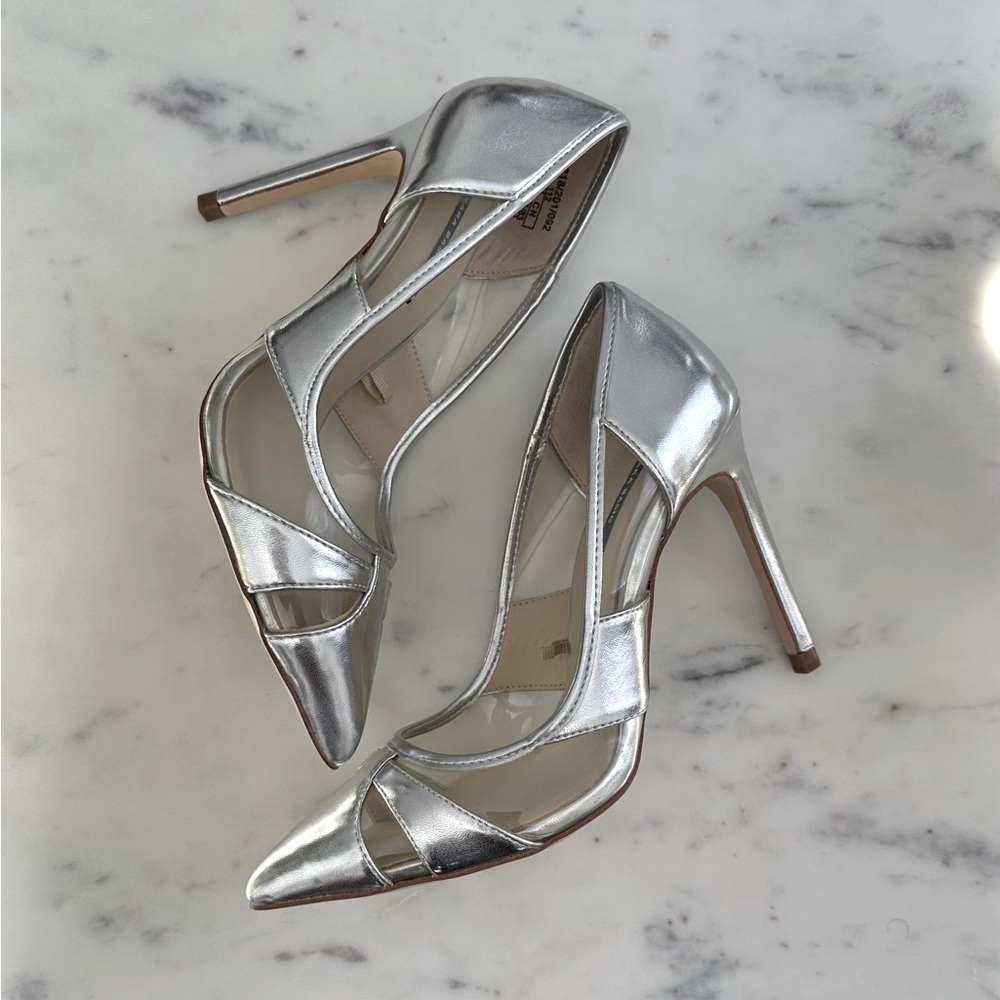 ZARA Metallic Silver Heels, Size 35 (5 US)